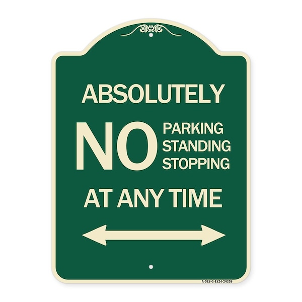Absolutely No Parking Standing or Stopping at Anytime with Bidirectional Arrow, A-DES-G-1824-24359